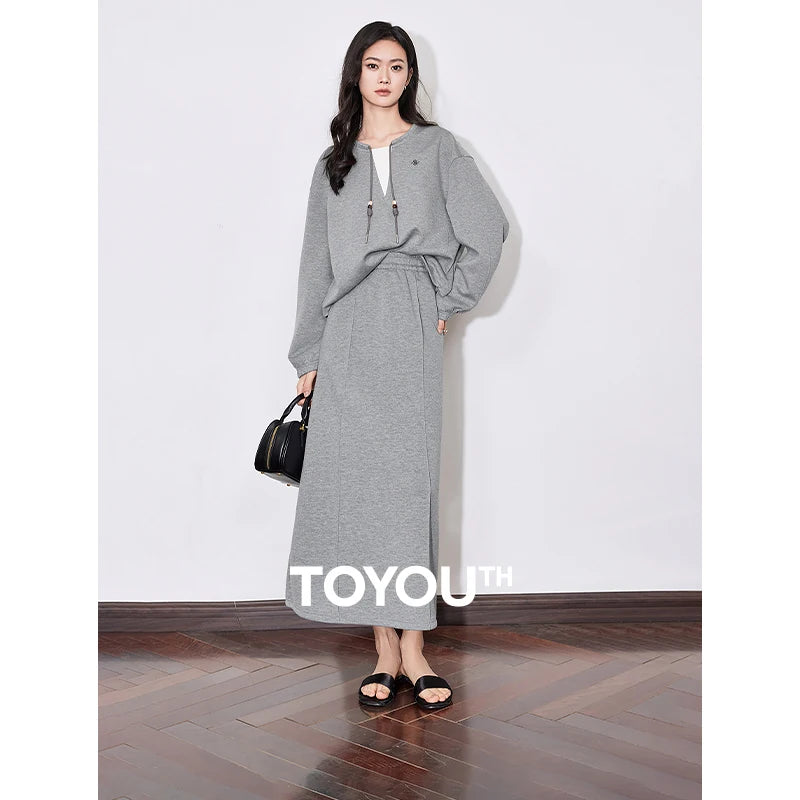 Maxy Two Piece Suit Spring New Hooded Sweatshirt With Mid Length Skirt Women Sports Casual Fashion Sets