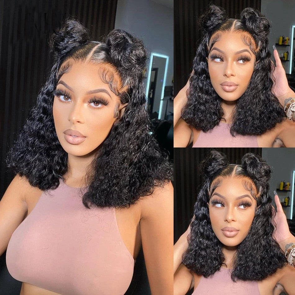 Maxy Soft Short Cut Bob Black Kinky Curly 180Density Deep Lace Front Wig For African Women Babyhair Preplucked Glueless Daily Cosplay