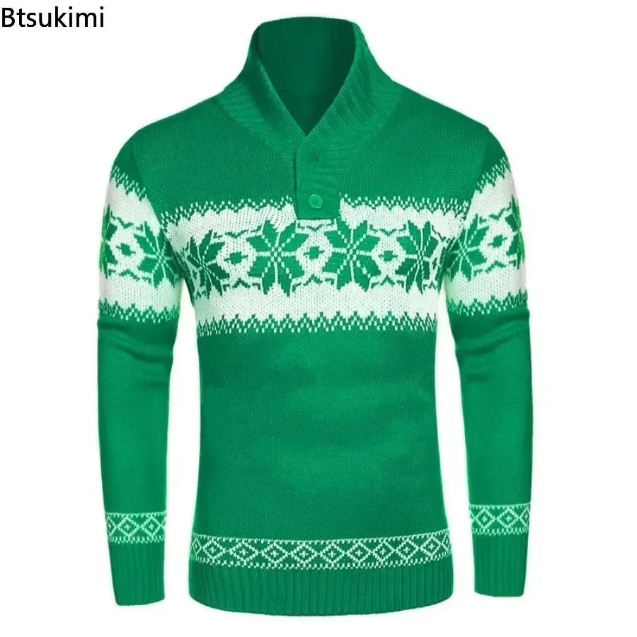 Maxy  Autumn Winter Men's Snowflake Christmas Sweater Knitted Sweater V-Neck Casual Knit Jumpers Pullovers Home Warm Outwear Male