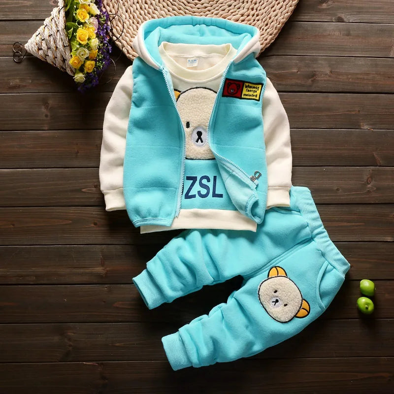 Winter Baby Boys Clothing Sets 2023 Cartoon Toddler Boys Girls Warm Hooded Coats Pants Suit Kids Thick Tracksuit Clothes Set