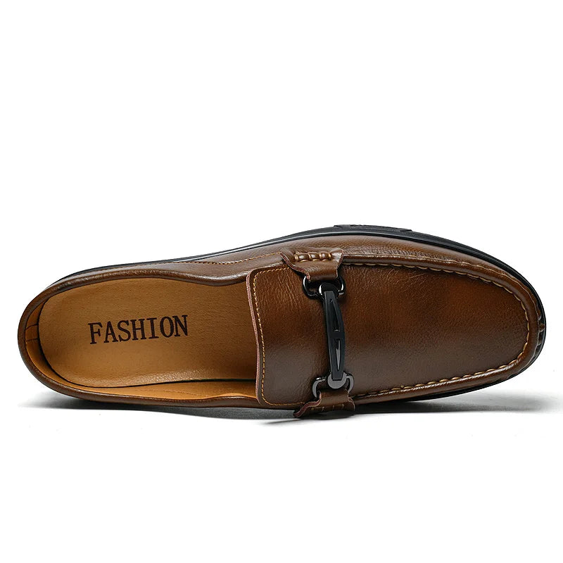 Visco Men's Leather Slip-On Loafers Half Shoes Mules Backless Moccasins Casual Driving Shoes Flats Brown Black Italian Designers