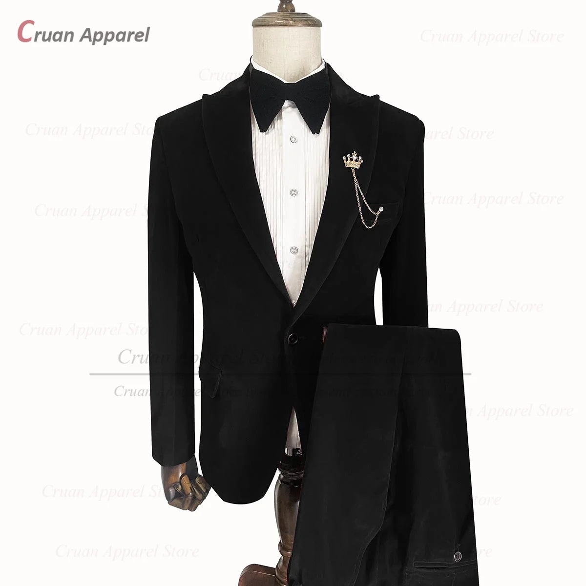 Velvet Navy Blue Suits for Men 2 Pieces Slim Fit Blazer Pants Set Tailor-made Luxury Business Wedding Tuxedos for Groom Best Man