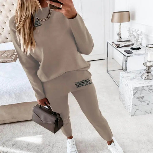 Amay Women's Tracksuit Casual Solid Long Sleeve Sport Suits Autumn Warm Sweatshirts and Long Pant Fleece Two Piece Sets