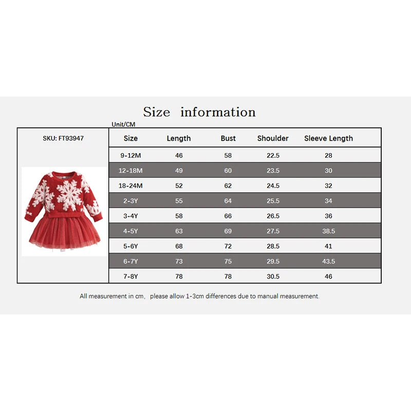 Suefunskry Baby Girl Christmas Party Dress, Long Sleeve Round Neck Fuzzy Christmas Snowflake Sweatshirt Tulle Patchwork Dress