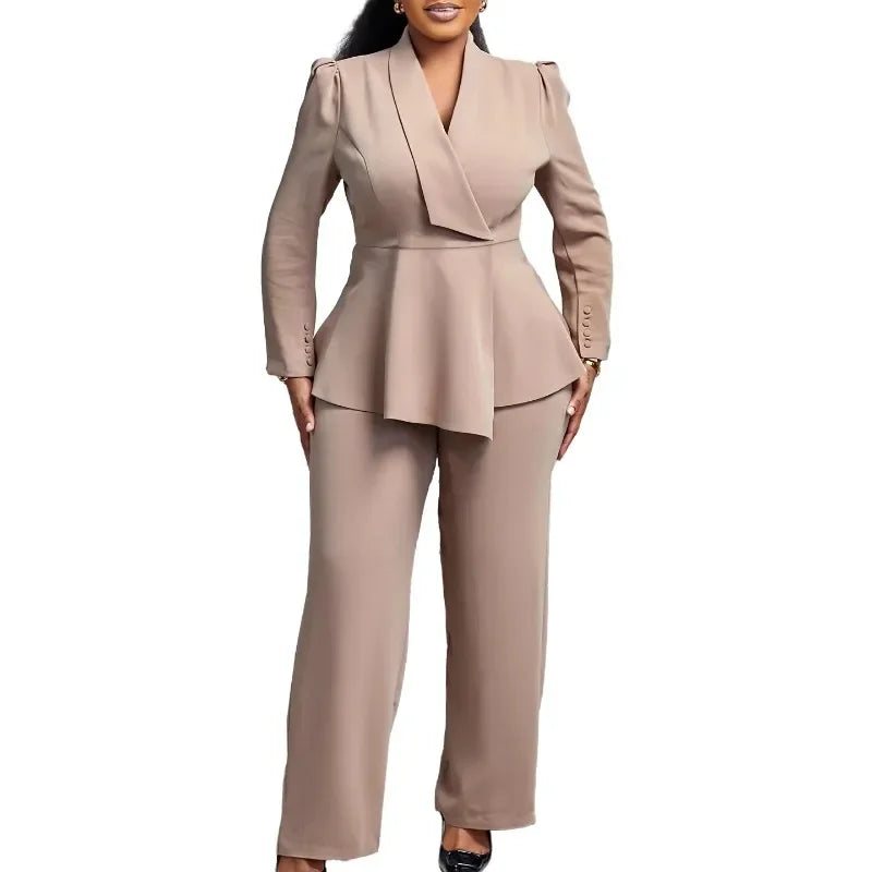 Maxy 2 Piece Women Sets Plus Size New Arrival Matching Two Pieces Sets Blazer Coat Top Pants Suits Outfits Clothing