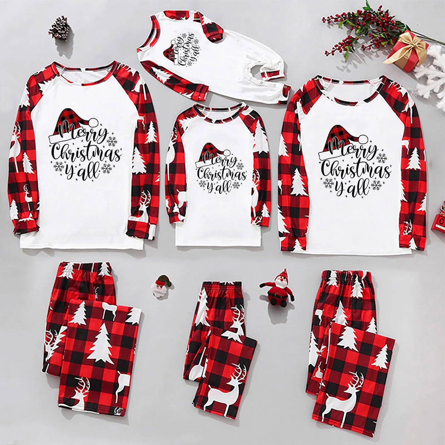 New Christmas Pajamas Family 2023 Xmas Print Red And White With Cozy Comfortable Family Matching Outfits Baby Clothes Home Set
