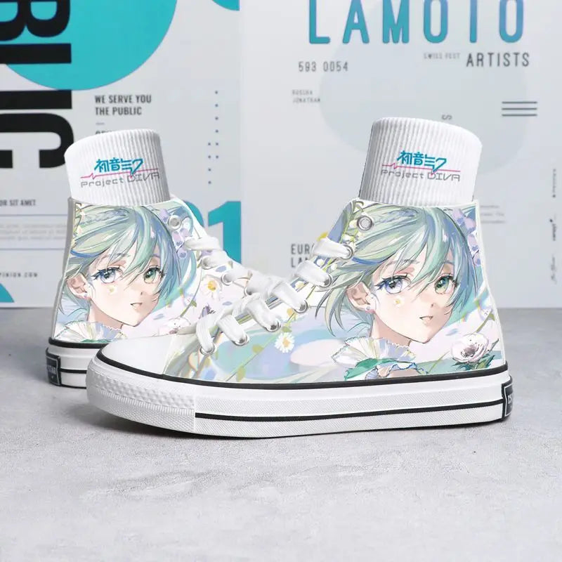 Maxy Kawaii Hatsune Miku Canvas Shoes Summer New Thin Shoes Cartoon New High Top/low Top Versatile Boy Girl Shoes Couple Style