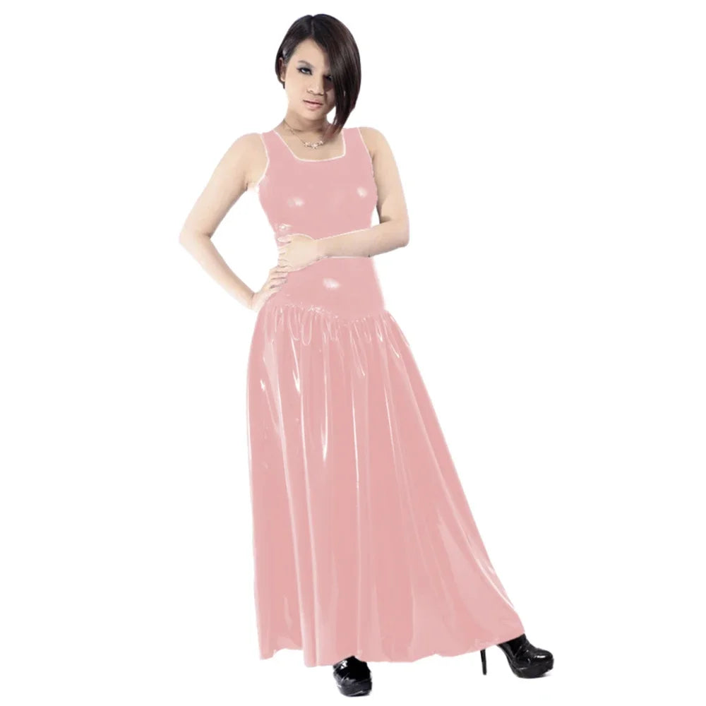 Maxy Women's PVC Tank Dress, Sleeveless Fit and Flared Dress, Raves Party Swing, Pleated Clubwear, Plus Size, Punk Fashion
