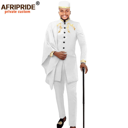 Maxy Men Clothing for Party Wedding Dashiki Printed Coats Ankara Pants and Hat 3 Piece Set Tribal Suit Wax AFRIPRIDE A2016017
