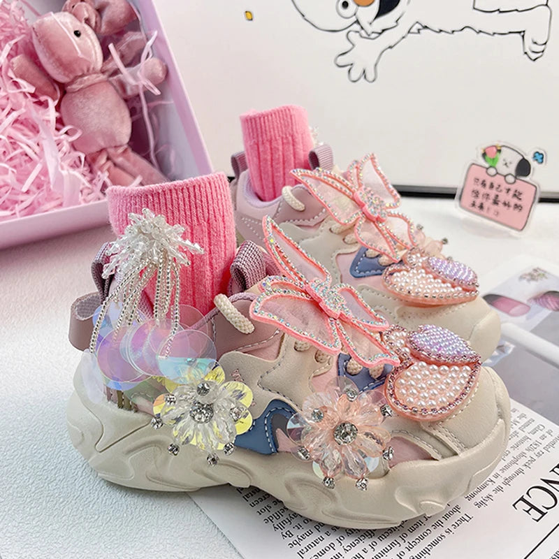 Maxy Girls Sneakers Autumn Winter Kids Fashion Brand Princess Running Sport Shoes Toddler Flats Children Warm Crystals Soft Sole