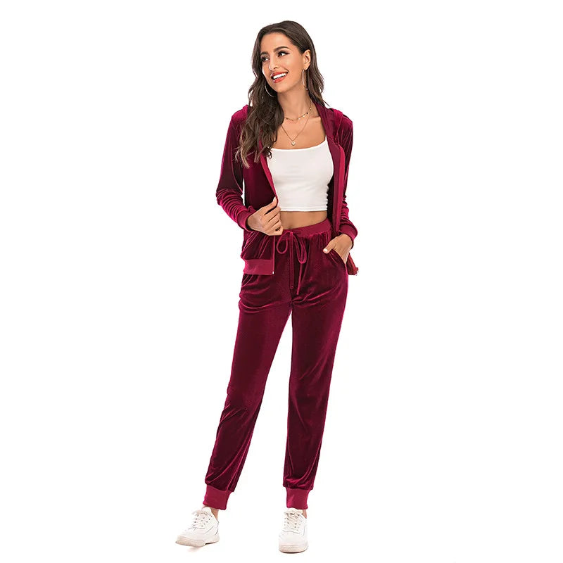 Maxy Autumn Two Pieces Tracksuit Women Velvet Oversize Sweatshirts Jogging Femme Suits Female Tops Pants Sets