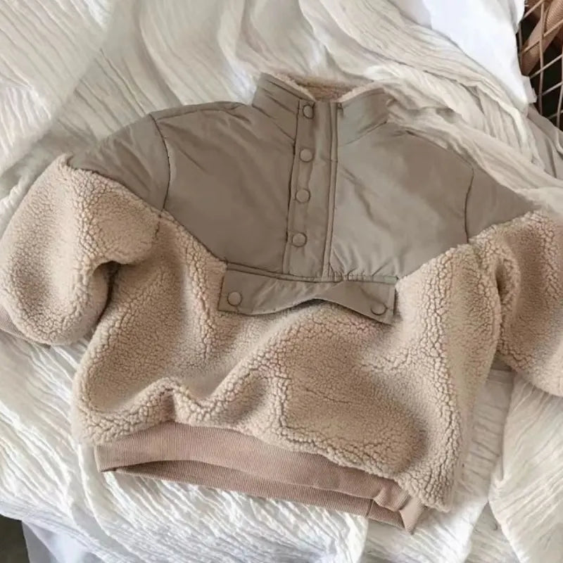 Maxy Fashion Baby Girl Boy Fleece Jacket Patchwork Infant Toddler Child Warm Winter Coat Kid Sheep Like Outwear Baby Clothes 1-7Y