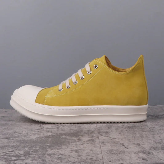 Men Casual Shoes Genuine Leather Suede Yellow Flats Lace Up Low Sneakers Women Brand High Street Designers Luxury Owen Boots