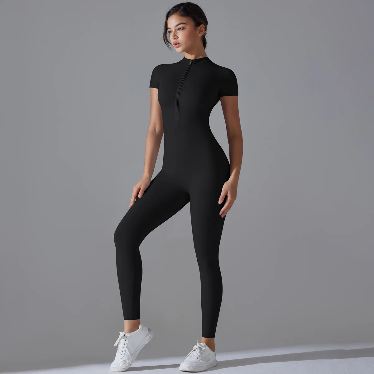 Maxy Yoga Set Women's Jumpsuits One-Piece Suit Zipper Short Sleeve Gym Push Up Workout Clothes Fitness Bodysuit Sportswear Tracksuit