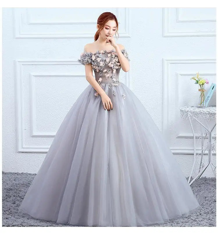 Maxy Quintenary Dress New Gryffon Elegant Boat Neck Party Prom Formal Ball Gown Sweet Floral Print Vestido De Quincenera