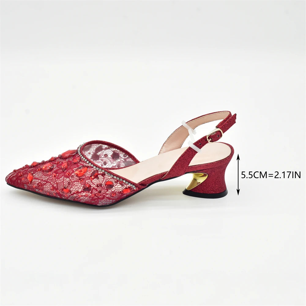 Maxy Red Color Classics Design Women Shoes and Bag Set High Quality with Shinning Crystal for Women Wedding Party