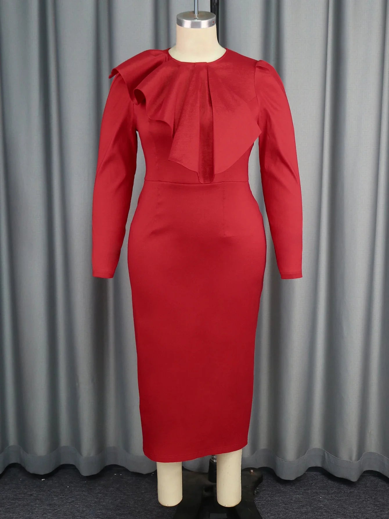 Maxy Elegant Red Bow Tie Women's Autumn/winter Round Neck Long Sleeved Banquet Slimming Dress Christmas Party Evening Dresses