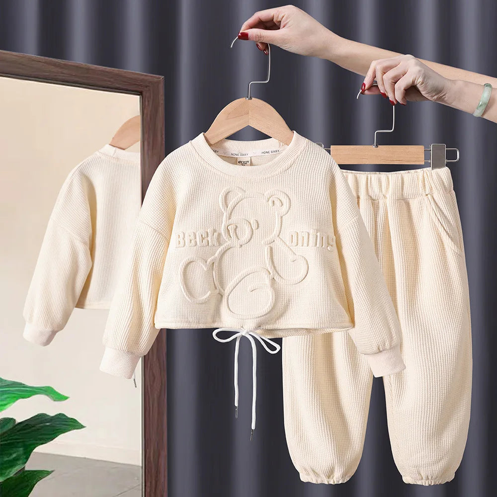 Maxy New Kids Suits Boys Girls Warm Casual Set Children's Sports Long-Sleeved Top Pants 2Pcs Set Baby Cute Sweatshirt Outfit