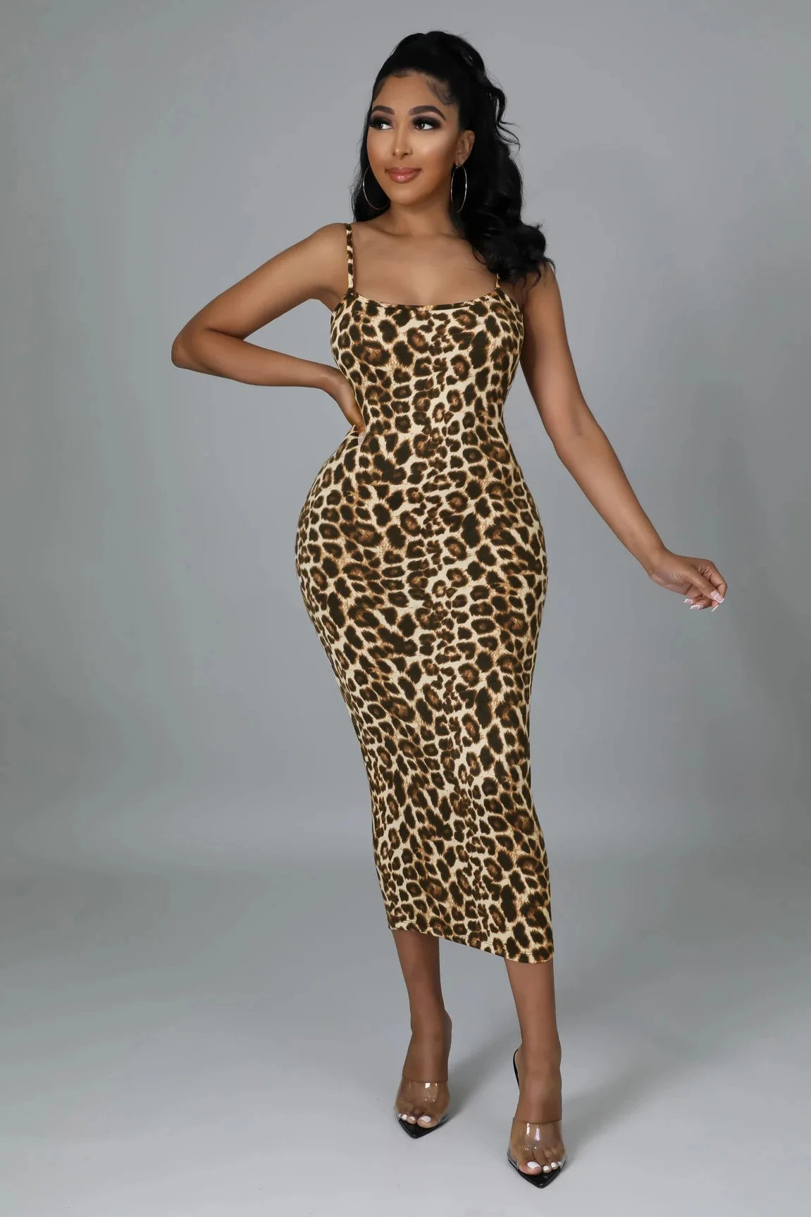 Print Leopard Two Piece Sets Turtleneck Puff Sleeve Tank Dress Hollow Women Outfits Party Evening Elegant Fashion Suits 2024