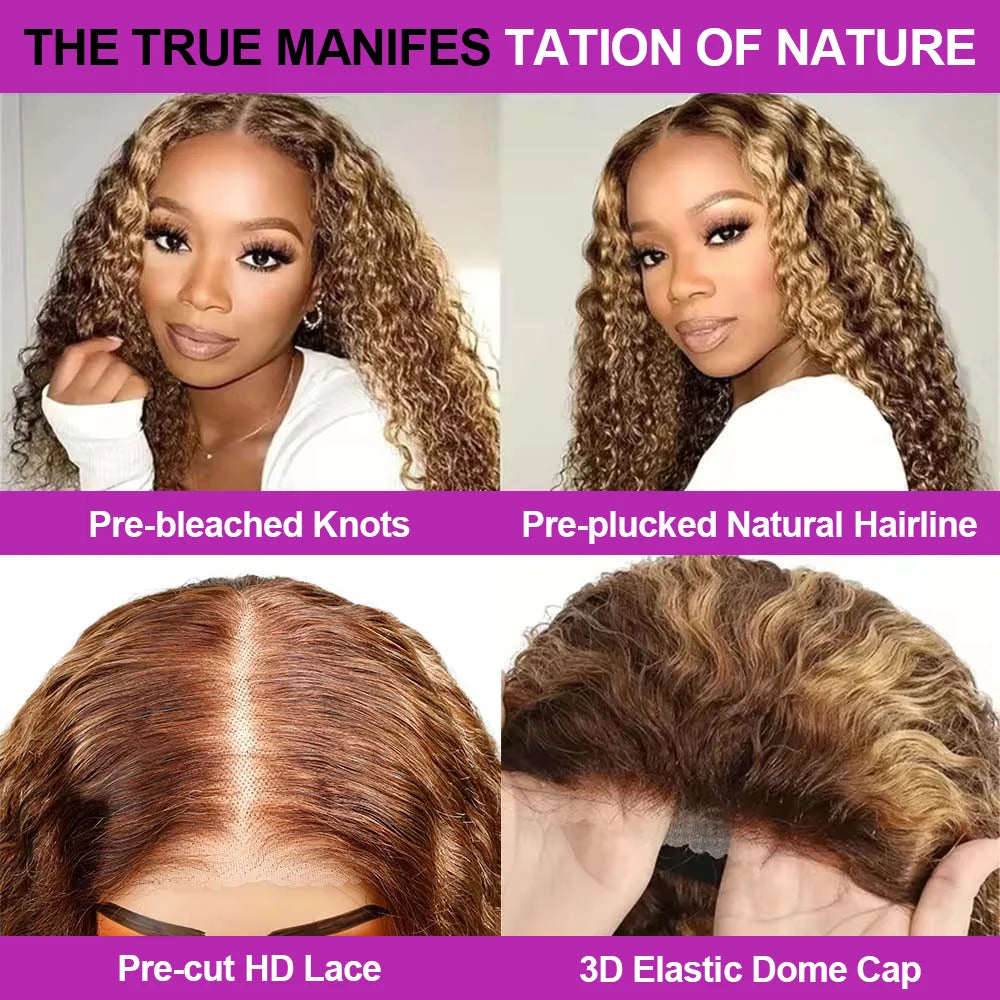 Maxy 7x5 Highlight Glueless Wig Human Hair 30 40Inch 13x4 Honey Blonde Color Loose Deep Wave Frontal Wig Ready To Wear Wigs For Women