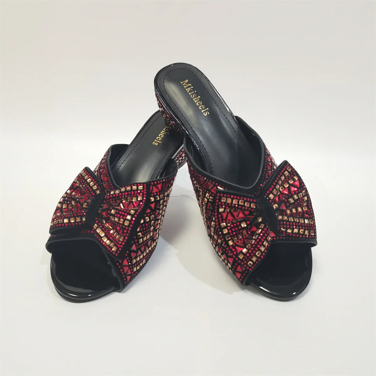 Amay Women's Slipper New Rhinestone Sandals High Heel 6cm  Fashion Bow with Rhinestone Platform Casual Ladies Slippers F4-1113-2