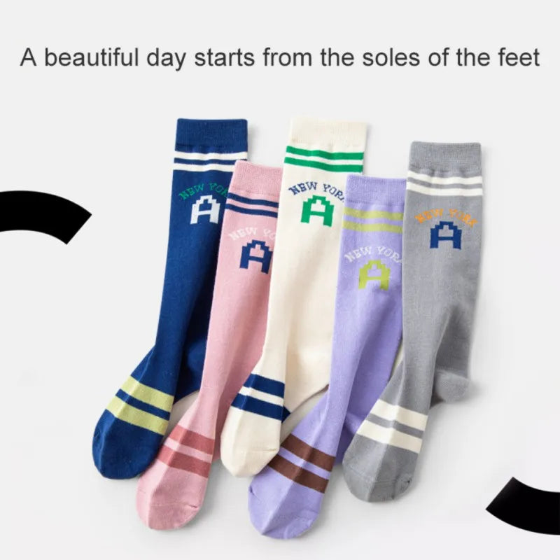 Maxy College Style 3-12Y Children Girls Socks Letters Student Stockings Multi Colored Kid Boys Calf Socks Cotton Stockings