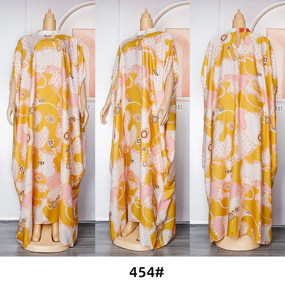 Maxy Elegant Dresses for Women New Plus Size Print Kaftan Muslim Evening Party Long Dress Summer Clothing