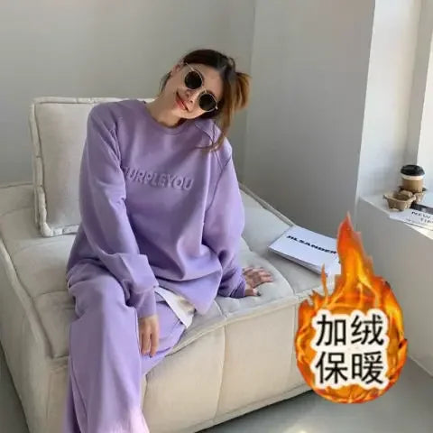 Maxy Thick Tracksuit Women Two Pieces Set Sweatshirts Pullover Hoodies Pockets Pants Suit Drawstring Trousers Sports Outfits Autumn