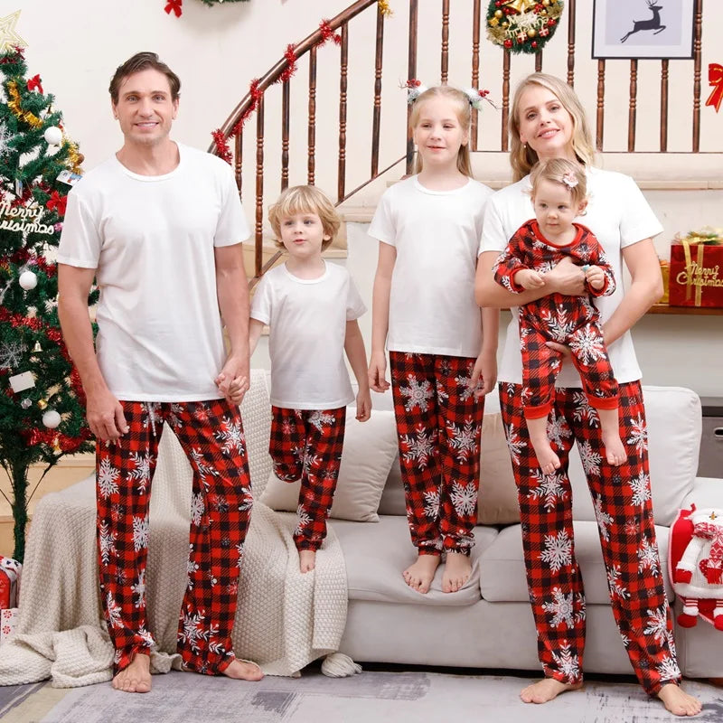 Maxy Short Sleeve Christmas Family Matching Outfits Plaid Father Mother Kids & Baby Pajamas Sets Mommy and Me Xmas Pj's Clothes