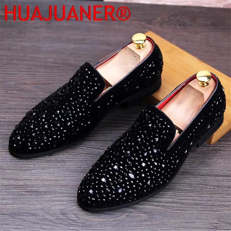 Visco Movechain Arrive Men's Genuine Leather Loafers Casual Shoes Fashion Mens Rhinestone Driving Shoes Man Flats Dress Wedding Shoes