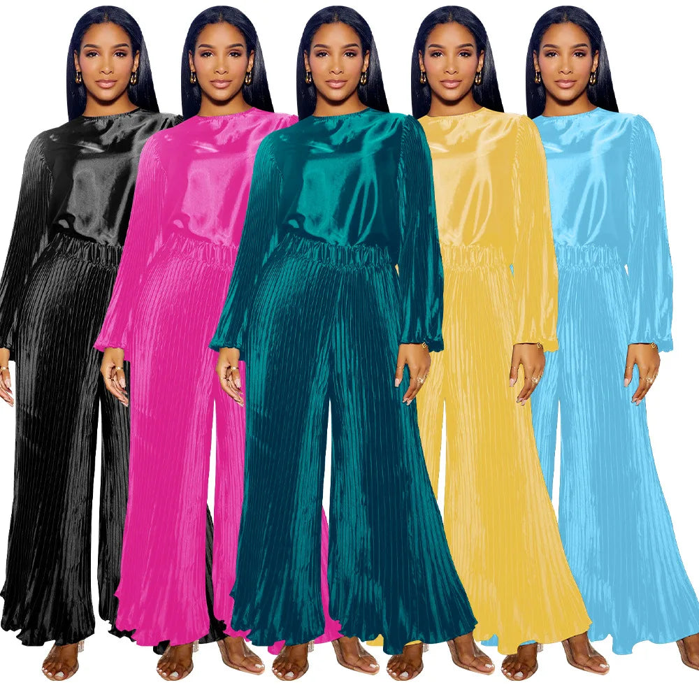 Maxy 2 Piece Pants Sets Women African Muslim New Matching Sets Solid Color Two Pieces Sets Top Pants Suits Outfits Clothing