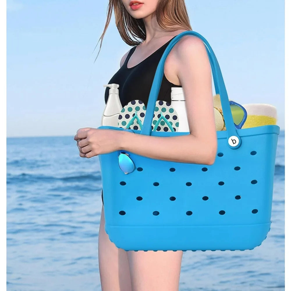 Maxy EVA Beach Tote Bag Large Waterproof Handbag with Holes for Pool Travel Picnic Outdoor Storage Washable Sandproof Shoulder Bag