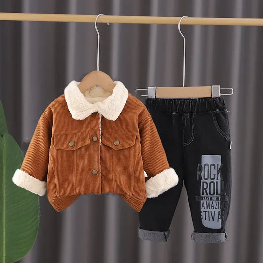 New Autumn Winter Fashion Baby Clothes Set Children Boys Thick Warm Jacket Pants 2Pcs/Set Toddler Girls Clothing Kids Tracksuits