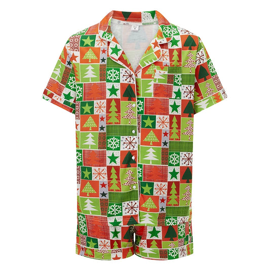 Maxy Christmas Family Pajamas Matching Set Christmas Tree Candy Print Tops and Drawstring Shorts Sleepwear