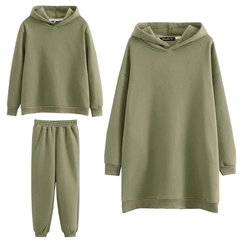 Maxy Tangara Winter Family Set Kids Costume Oversized Top Pocekt Women 100% Cotton Fleece Hoodies Sweatshirt Dress 6L50
