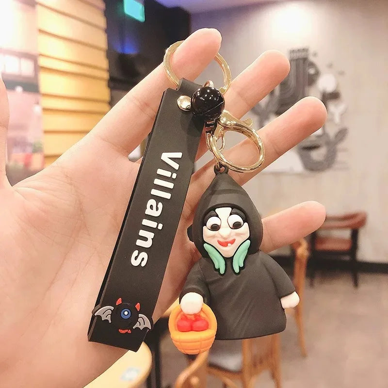 Maxy Anime Disney Figure Villain Maleficent The Evil Queen Cruella Silicone Keychain Bag Key Ring Pendant Children Toy Birthday Gifts