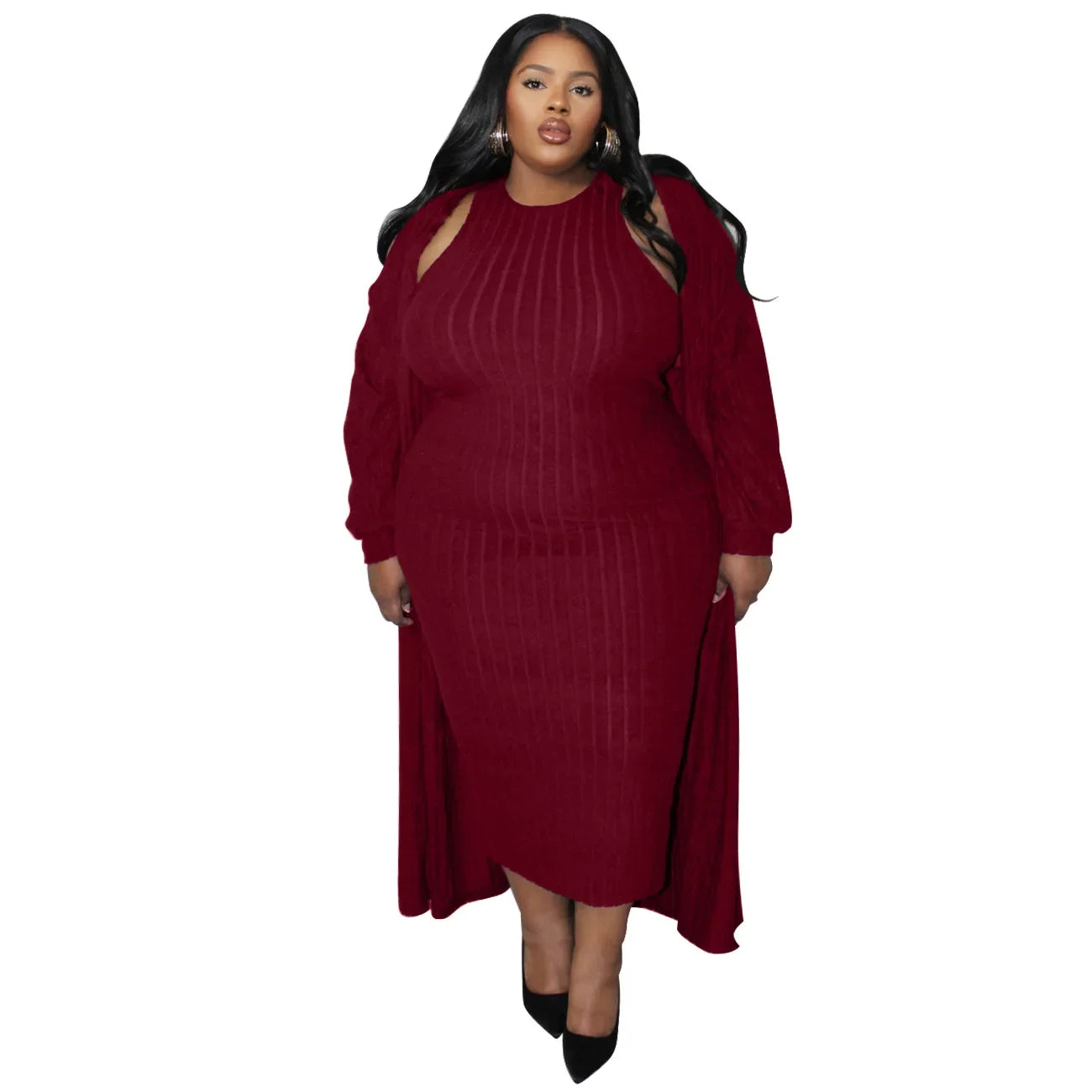 Maxy Plus Size Women's Set Long Sleeve Maxy Coat and Dress Suit Party Fall Streetwear Two 2 Piece Set Outfit Tracksuits