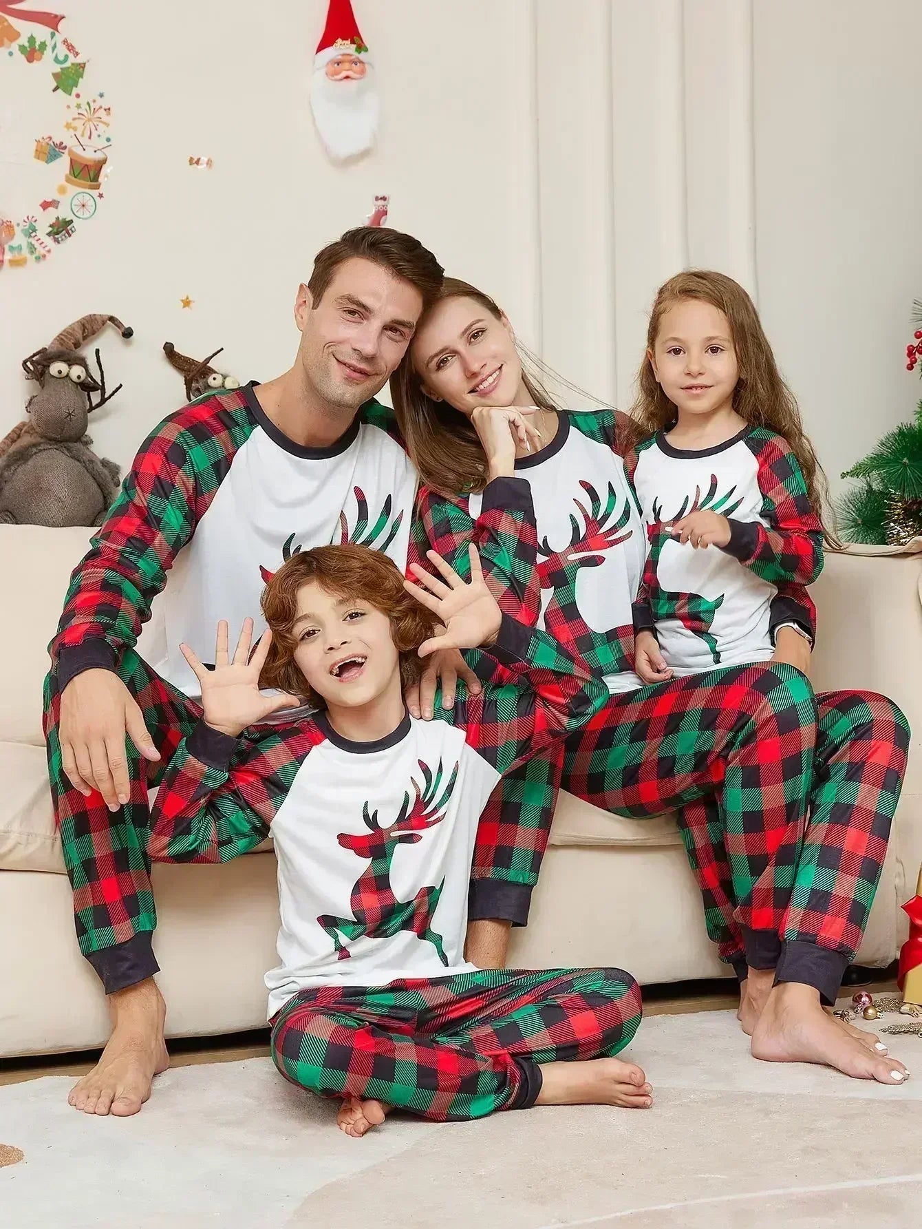 Christmas Family Pajamas Set Xmas Print Patchwork Pjs Adult Kids Baby Jumpsuit Family Matching Pyjamas Family Outfits