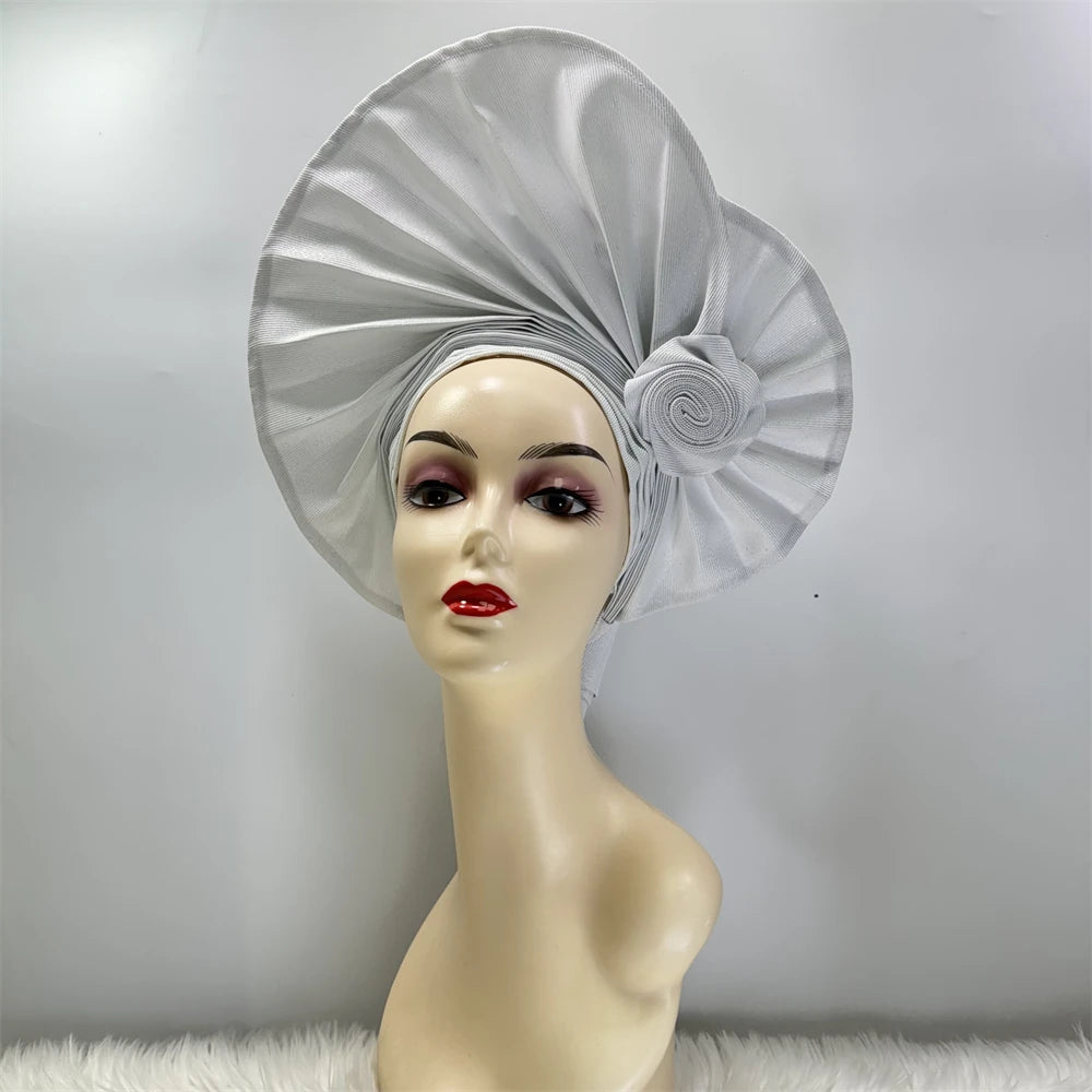 Amay Head tie Luxury Gold Aso Oke Gele Auto Gele Aso Ebi Head tie Turban Cap Women Head Wear