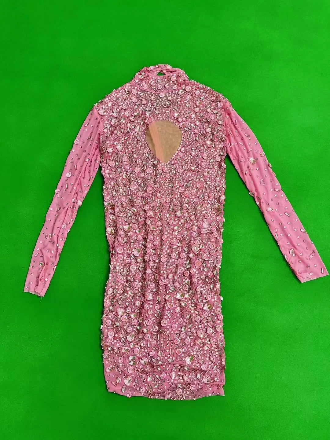 Maxy Lady Crystals Diamond Wedding Dress Long Sleeve Elegant Pink Party Show Dress Women Luxury Birthday Club Diamond Evening Dress