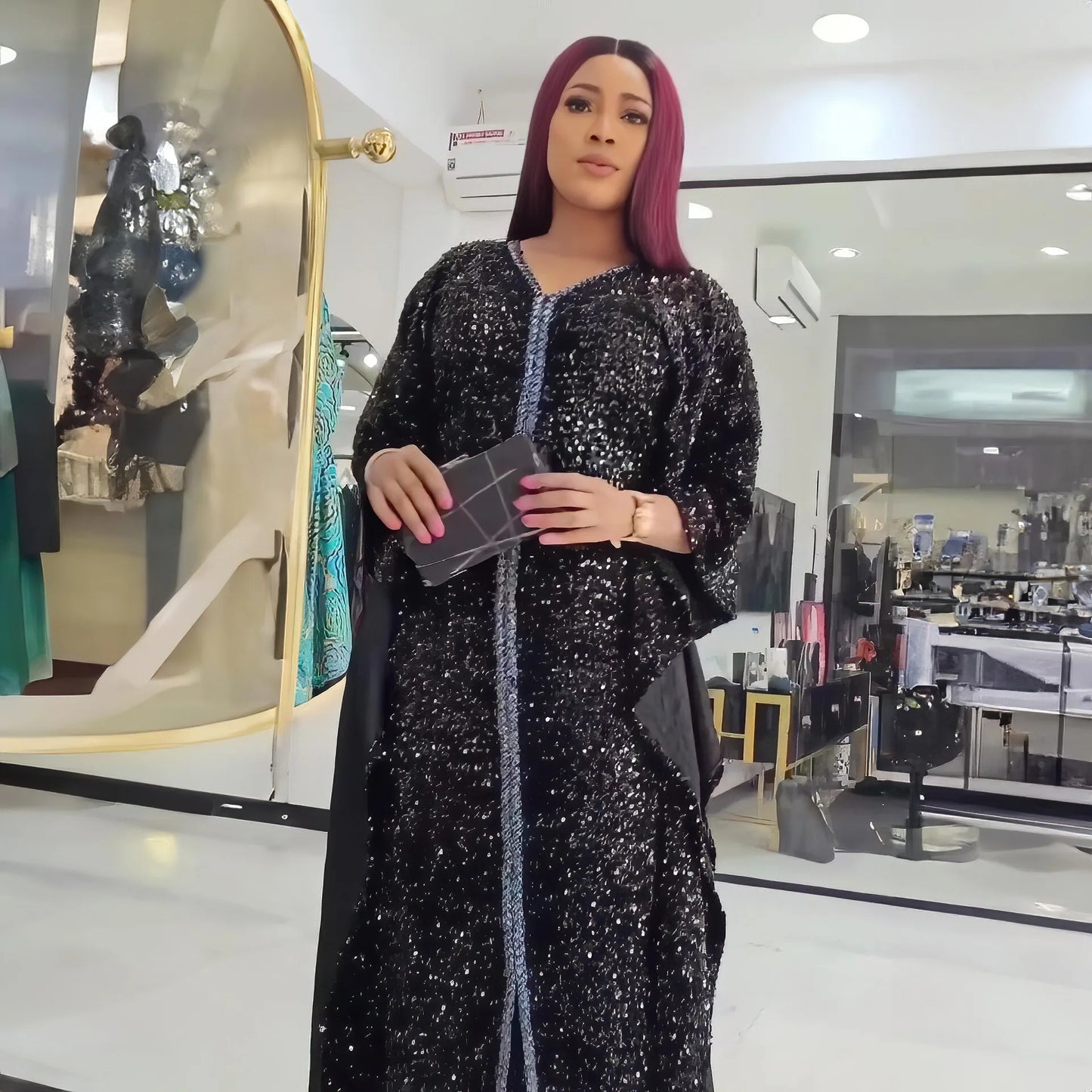 Maxy Black Dresses for Women Sequin Loose Boubou Robe Ankara Dashiki Africa Clothing Evening Party Gown Dubai Abaya Caftan