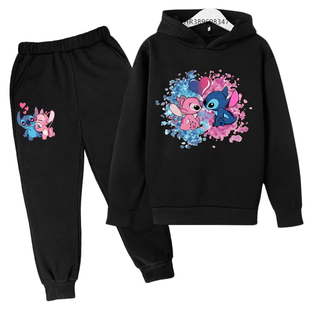 Babs Children Hoodie Stitch Cartoon Print Sweatshirt +Pants Boys Girls Toddler age 3-12 Girls Clothes Pullover Sport Kids Set