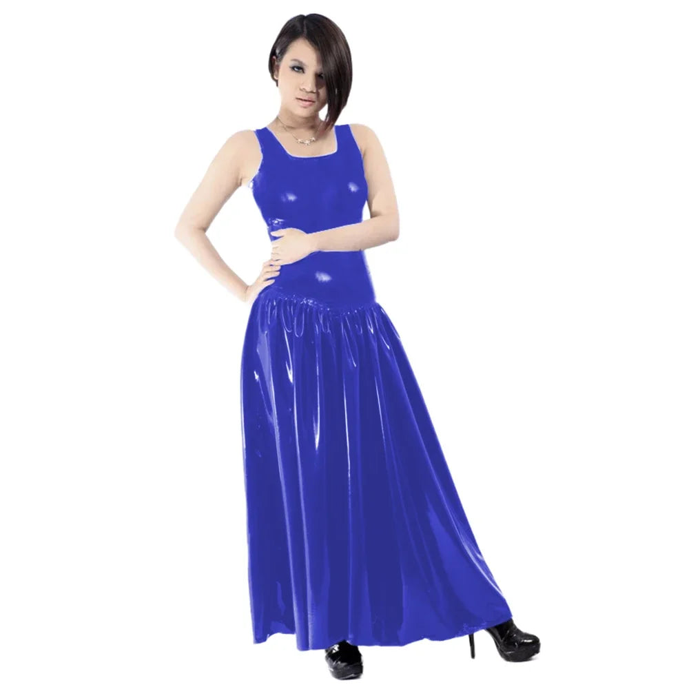 Maxy Women's PVC Tank Dress, Sleeveless Fit and Flared Dress, Raves Party Swing, Pleated Clubwear, Plus Size, Punk Fashion