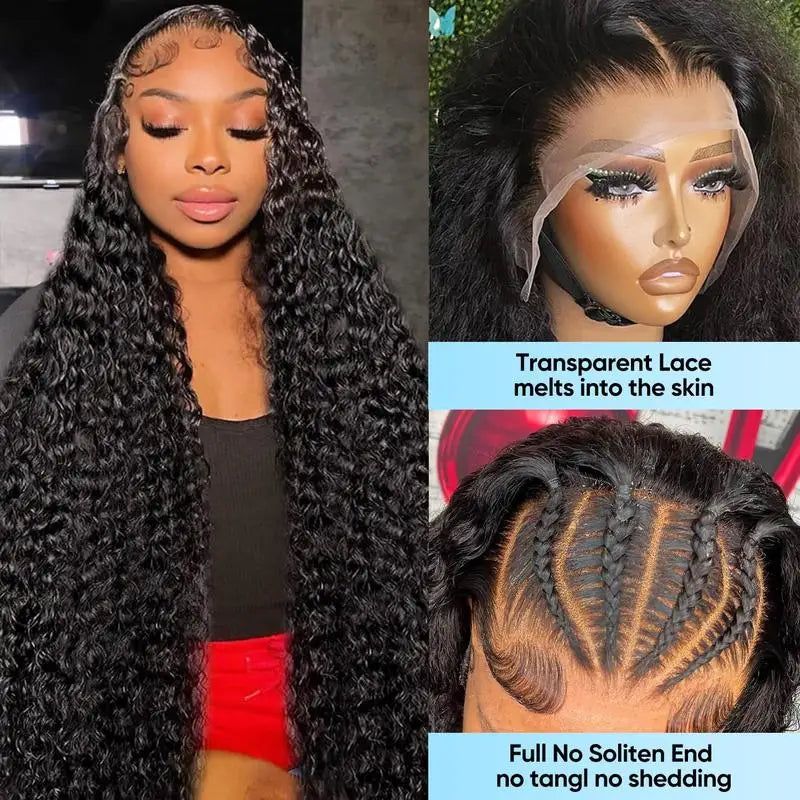 Maxy 250% Density Deep Wave Human Hair Wig 13x6 Curly Transparent Lace Frontal Wigs Human Hair for Women Pre Plucked with Baby Hair