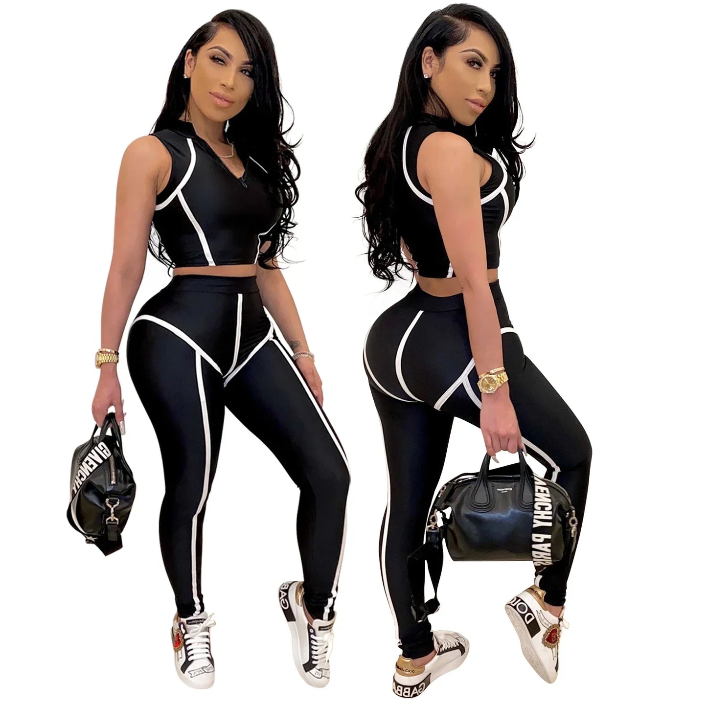 Women Sets Summer Tracksuits Slim Sleeveless Skinny Crop Tops+Pants Suit Two Piece Set Night Club Outfits 2 Pcs Street GL3503