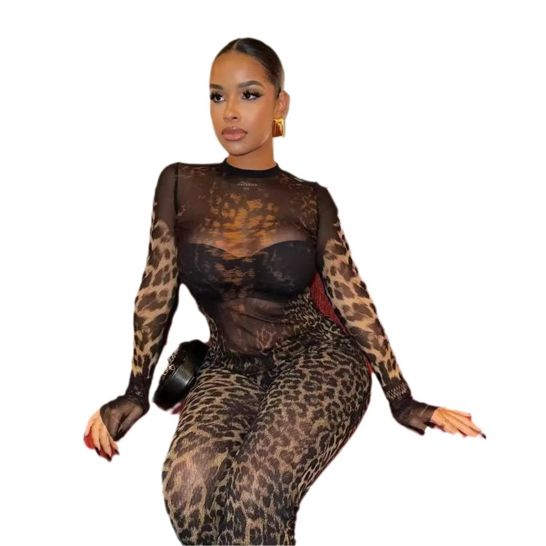 Maxy Women Popular Printed Women 2 Piece Set Fall Hipster Matching Outfits Long Sleeve O-neck Tees+High Waist Pants Lady New Clubwear