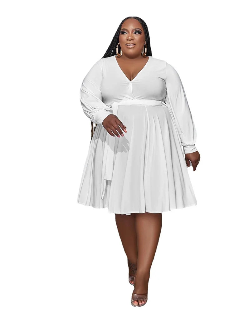 Maxy Plus Size Dress XL-5XL Women Fall Clothes V Neck Loose Casual Elegant Autumn Hot Sale Maxy Dress