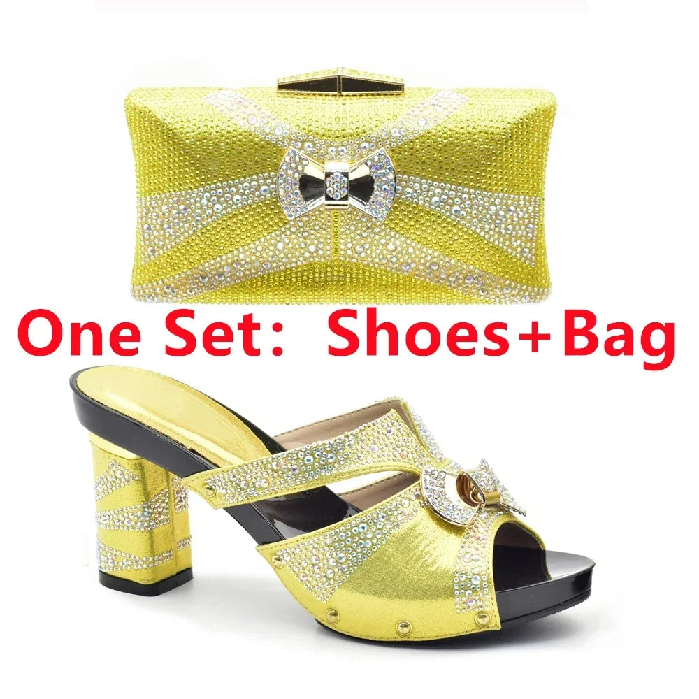 Maxy New Arrival African Matching Shoes and Bags in Women Nigerian Party Pumps Wedding Shoes Bride Wide Heels Women