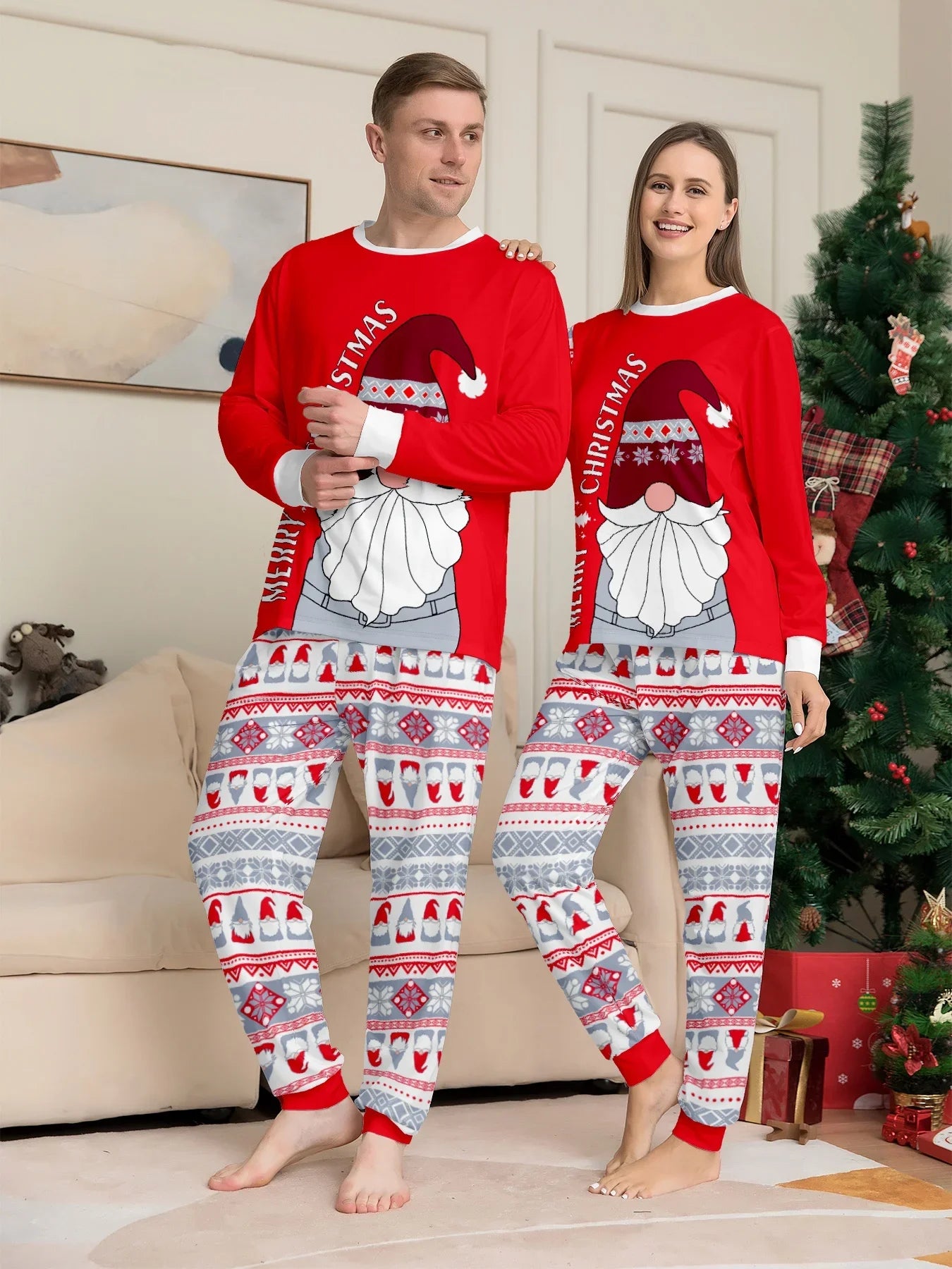 New 2024 Christmas Family Outfit Old Man Pattern Family matching Pajama Set Cute 2 piece set Loose pajama Christmas home wear