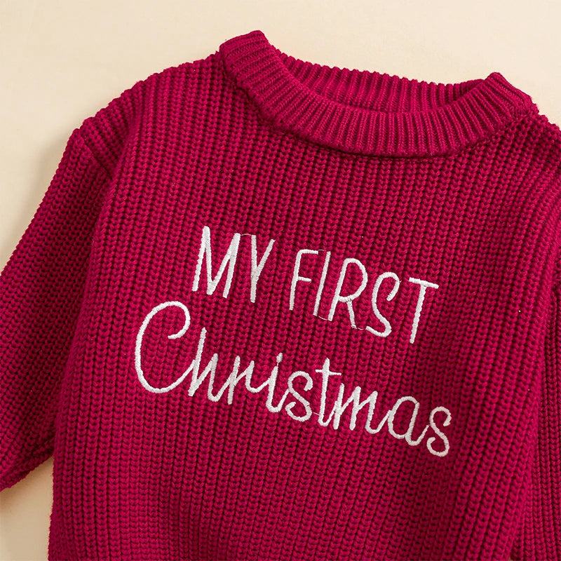 Maxy Christmas Baby Sweaters Girls Boys Knitting Clothes Fashion Winter Warm Letter Long Sleeve Kids Pullover Top Knitwear